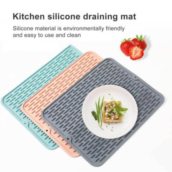 Silicone Durable Cushion Drying Mat For Kitchen Counter Draining Tableware - Picture 1 of 10